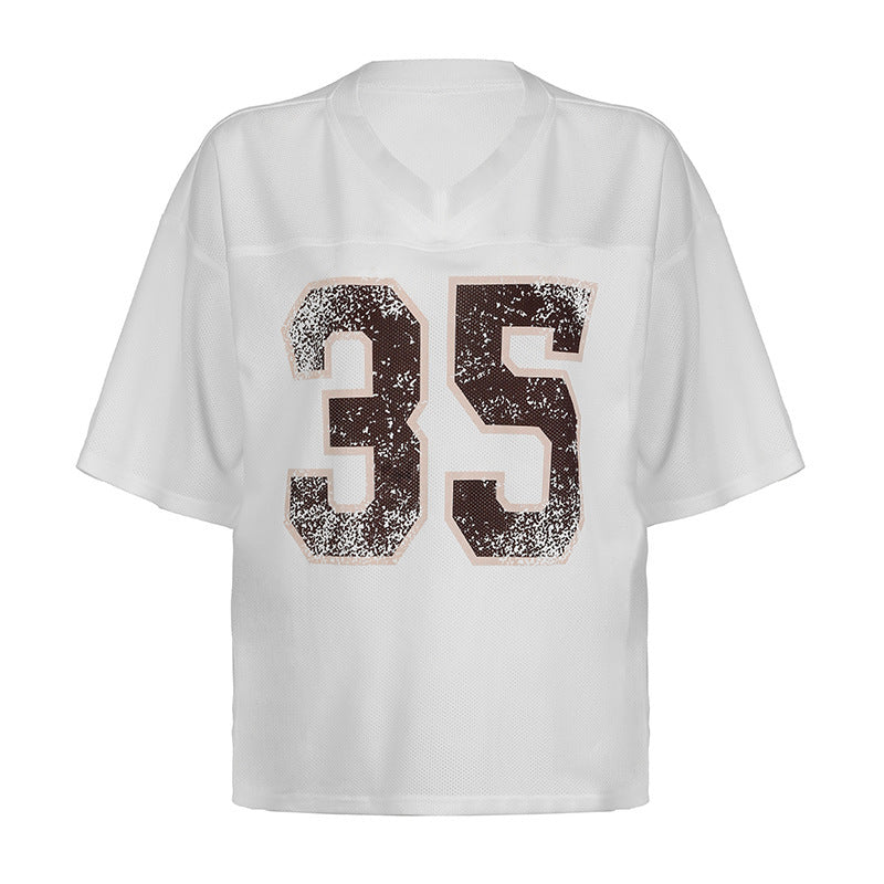 American Street Sports Style Digital Printing Loose V-neck T-shirt